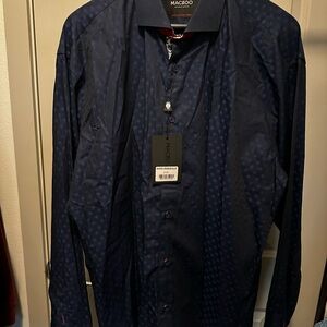 Navy Blue Dress Shirt with Subtle Texture and Classic Collar